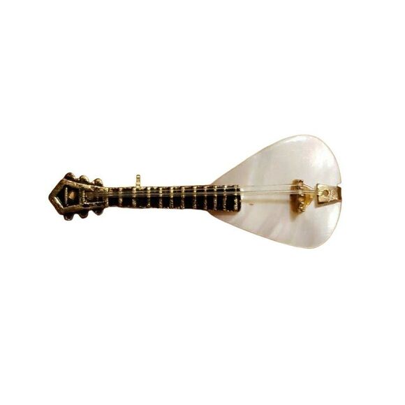 Vintage Mother of Pearl Guitar Brouch - Picture 1 of 4